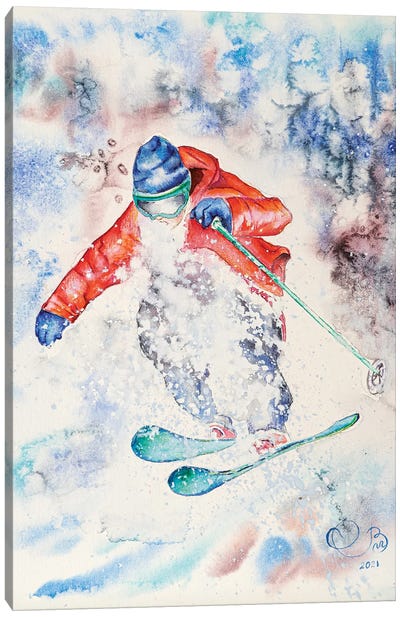Mountain Skier Canvas Art Print - Skiing Art