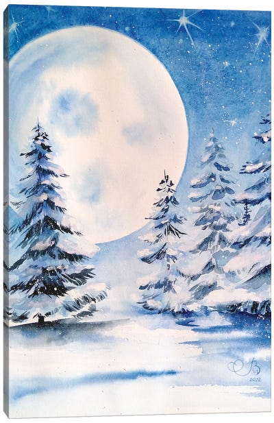 Moon Canvas Art Print - Winter Wonderland