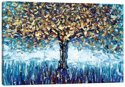 Money Tree Canvas Art Print - Gold & Teal Art