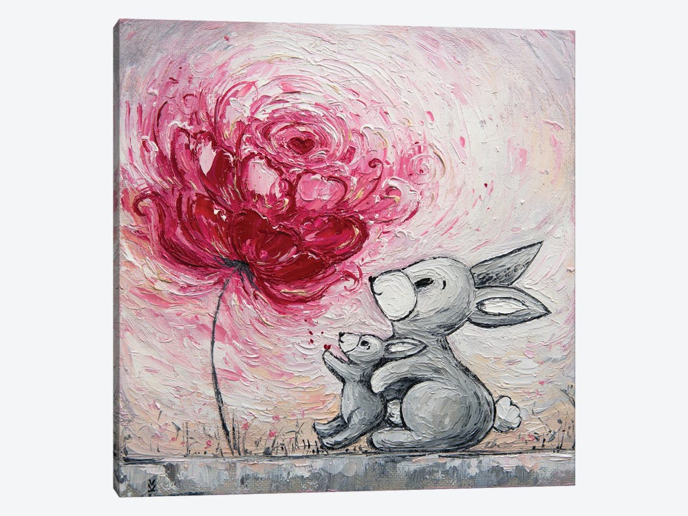 Flower Of Motherly Love Hares by Vlada Koval 1-piece Canvas Artwork