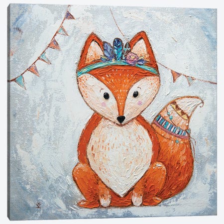 Fox And Flags Canvas Print #VLK14} by Vlada Koval Canvas Art