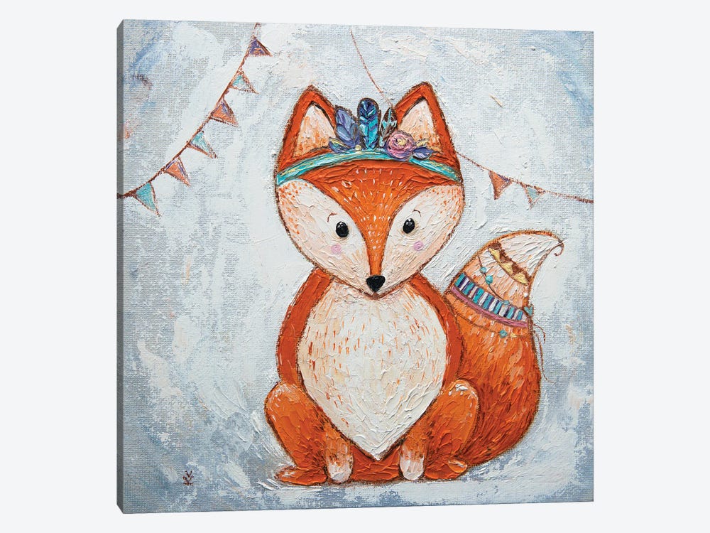 Fox And Flags by Vlada Koval 1-piece Canvas Wall Art