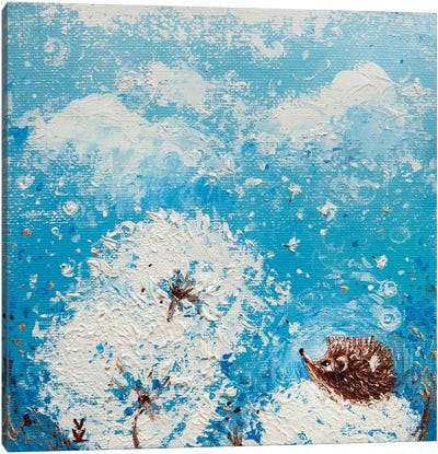 Hedgehog And Dandelions Canvas Art Print - Vlada Koval