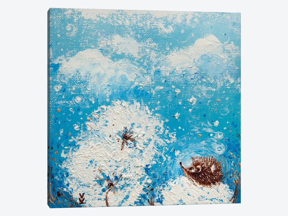 Hedgehog And Dandelions by Vlada Koval 1-piece Canvas Print