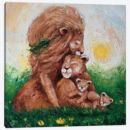 Lion Family Canvas Print #VLK21} by Vlada Koval Canvas Artwork