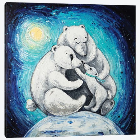 Polar Bear Family Canvas Print #VLK25} by Vlada Koval Canvas Art Print
