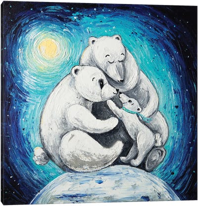 Polar Bear Family Canvas Art Print - Polar Bear Art