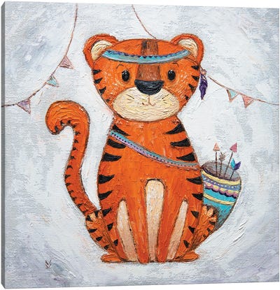 Tiger And Flags Canvas Art Print - Vlada Koval