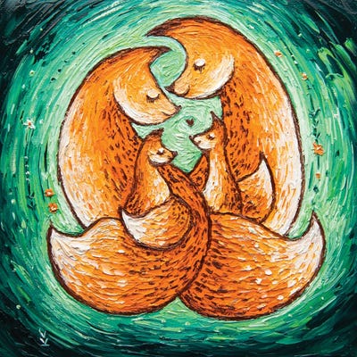 Chanterelle Family On Green by Vlada Koval art print