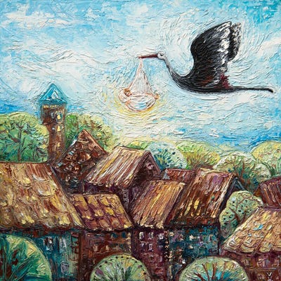 Stork And Baby by Vlada Koval art print