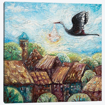 Stork And Baby Canvas Print #VLK44} by Vlada Koval Canvas Print