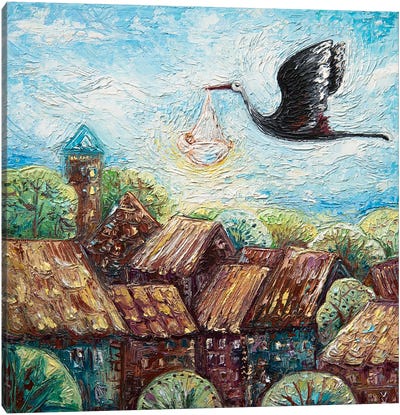 Stork And Baby Canvas Art Print - Stork Art