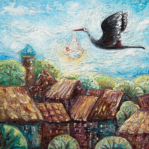 Vlada Koval: Stork And Baby by Vlada Koval