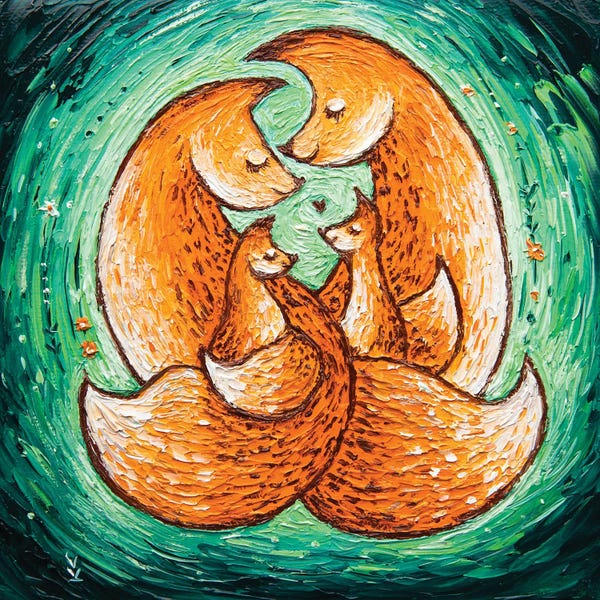 Vlada Koval: Chanterelle Family On Green by Vlada Koval
