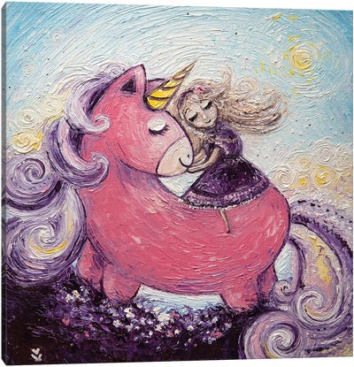 Unicorn And Princess Canvas Art Print - Princes & Princesses