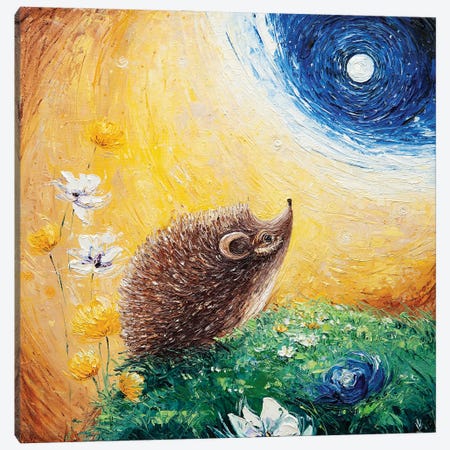 Hedgehog And The Moon Canvas Print #VLK55} by Vlada Koval Canvas Art