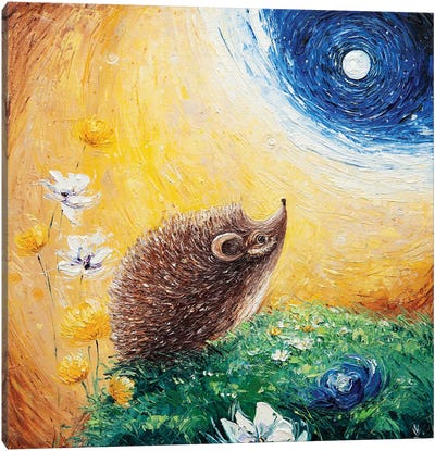 Hedgehog And The Moon Canvas Art Print - Hedgehogs