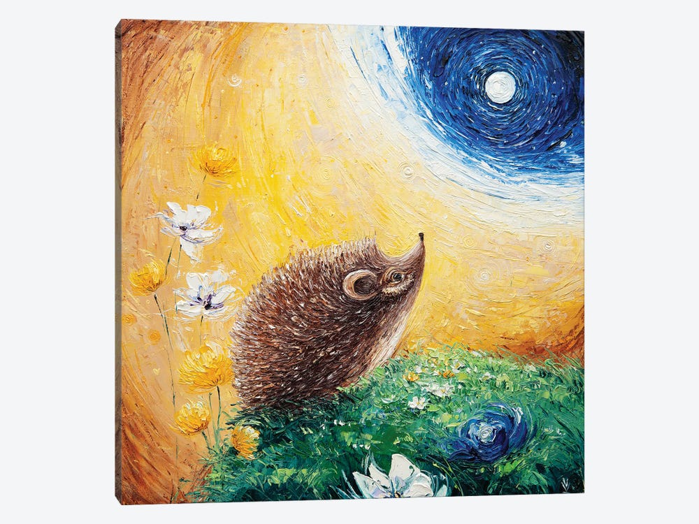 Hedgehog And The Moon by Vlada Koval 1-piece Canvas Print