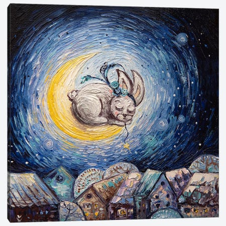 Rabbit And Month Canvas Print #VLK61} by Vlada Koval Canvas Artwork
