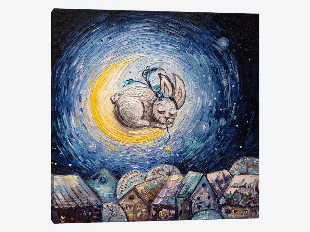 Rabbit And Month by Vlada Koval 1-piece Canvas Wall Art