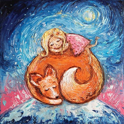 Dream Foxes And Babies by Vlada Koval art print