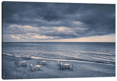 There Are Many Empty Seats In The Coastal Cafe Before The Storm Canvas Art Print - ValeriX