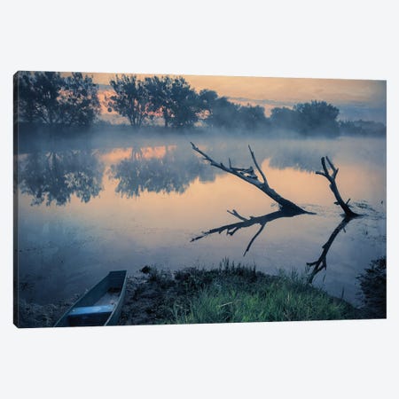 Misty Morning Over The Quiet River Canvas Print #VLR5} by ValeriX Canvas Art