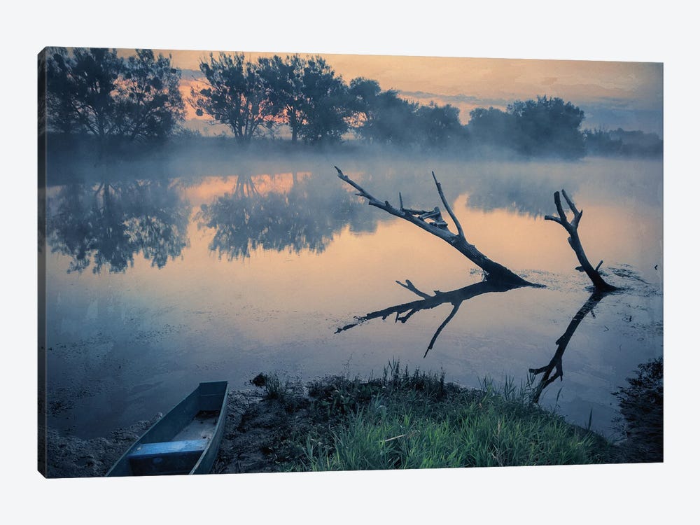 Misty Morning Over The Quiet River by ValeriX 1-piece Canvas Wall Art
