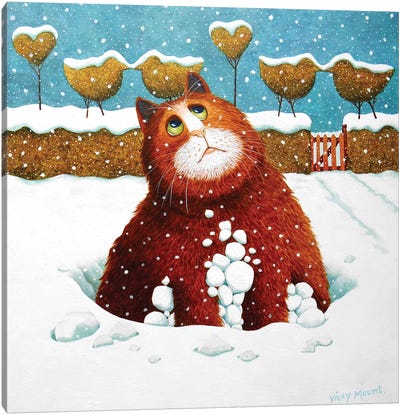 Albert In The Snow Canvas Art Print - Vicky Mount