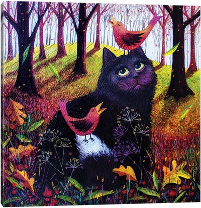 Shadow In The Woods Canvas Art Print - Black Cat Art