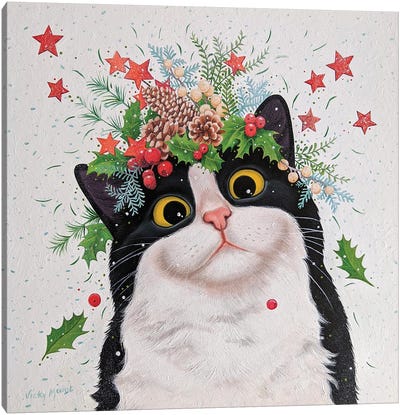 Winter Cat Canvas Art Print - Tuxedo Cat Art