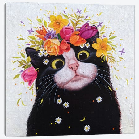 Spring Flowers Cat Canvas Print #VMN162} by Vicky Mount Canvas Art