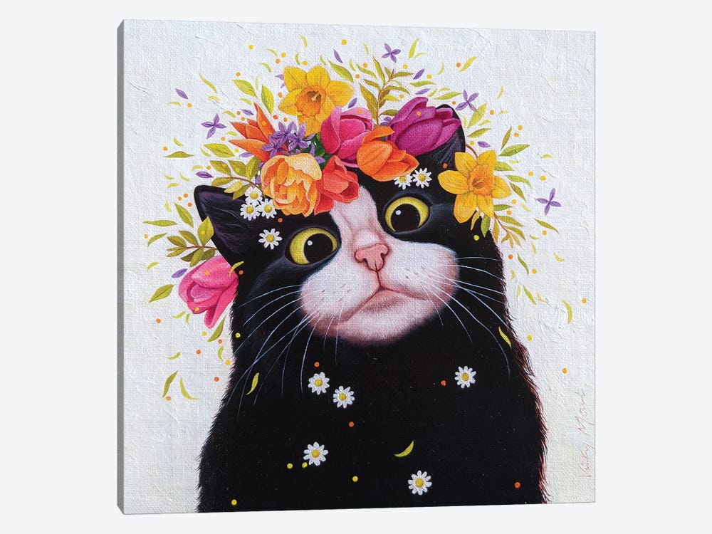 Spring Flowers Cat by Vicky Mount 1-piece Canvas Print