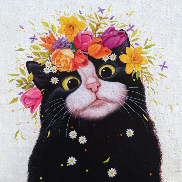 Black Cats: Spring Flowers Cat by Vicky Mount