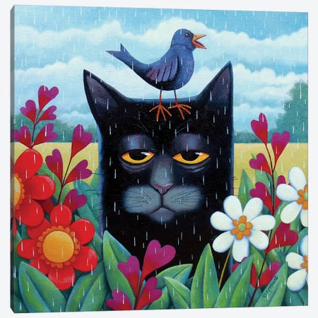 Black Cat in Flowers handpainted 18 mesh Needlepoint Canvas by Vicky Mount  ~ PLD