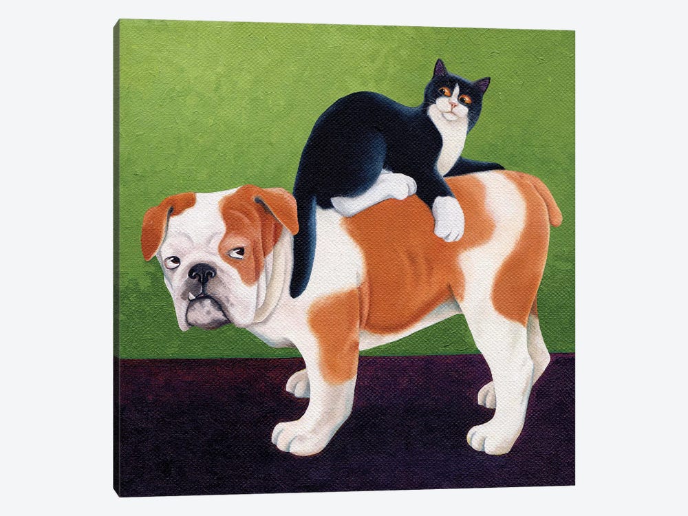 Bulldog And Cat by Vicky Mount 1-piece Canvas Wall Art