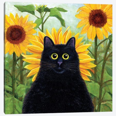 Dan De Lion With Sunflowers Canvas Print #VMN36} by Vicky Mount Canvas Art