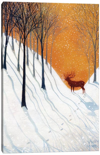 Deer In Winter Wood Canvas Art Print - Rustic Winter