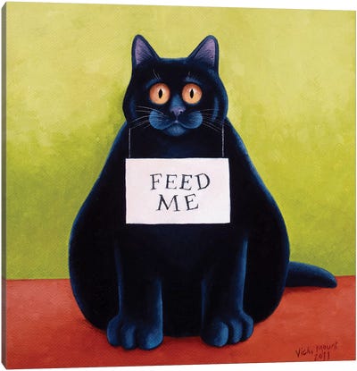 Fat Cat Canvas Art Print - Black Cat Art