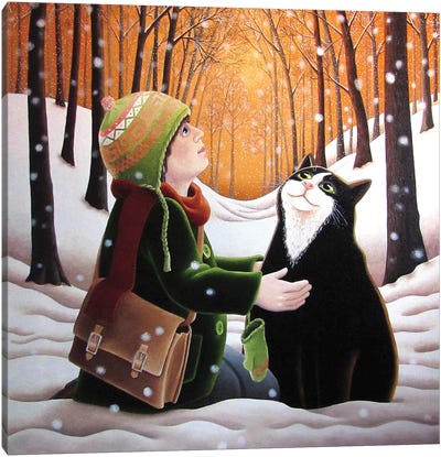 Finding Happy Canvas Art Print - Tuxedo Cat Art