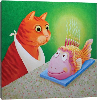Fishcake Canvas Art Print - Orange Cat Art