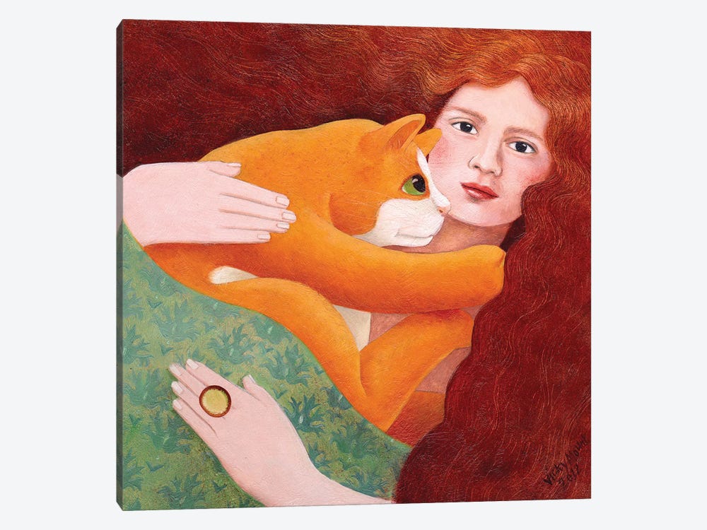 Girl With Ginger Cat by Vicky Mount 1-piece Art Print