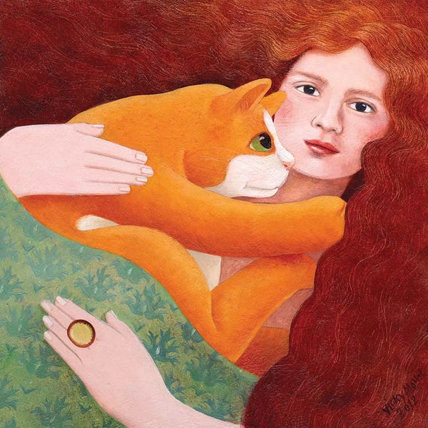 Orange Cats: Girl With Ginger Cat by Vicky Mount
