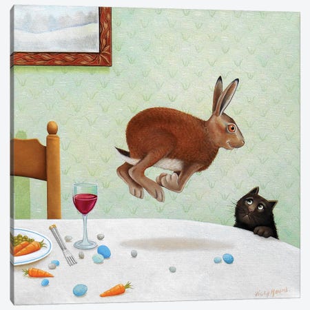 Here Hare Canvas Print #VMN65} by Vicky Mount Art Print