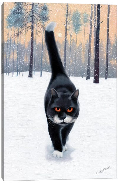 A Walk In The Park Canvas Art Print - Tuxedo Cat Art