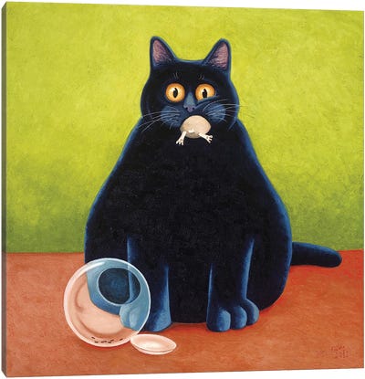 Lunch Canvas Art Print - Black Cat Art
