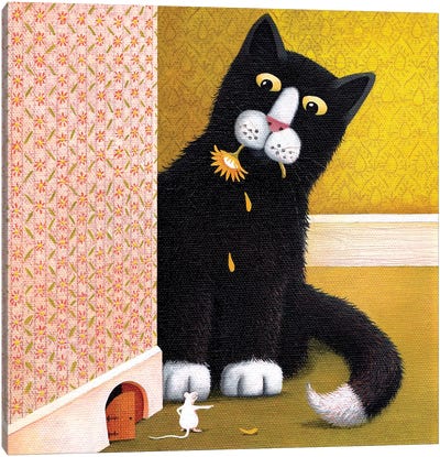 A Wee Crush Canvas Art Print - Tuxedo Cat Art