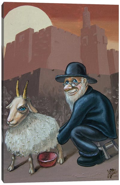 An Old Man With A Goat Canvas Art Print - Goat Art