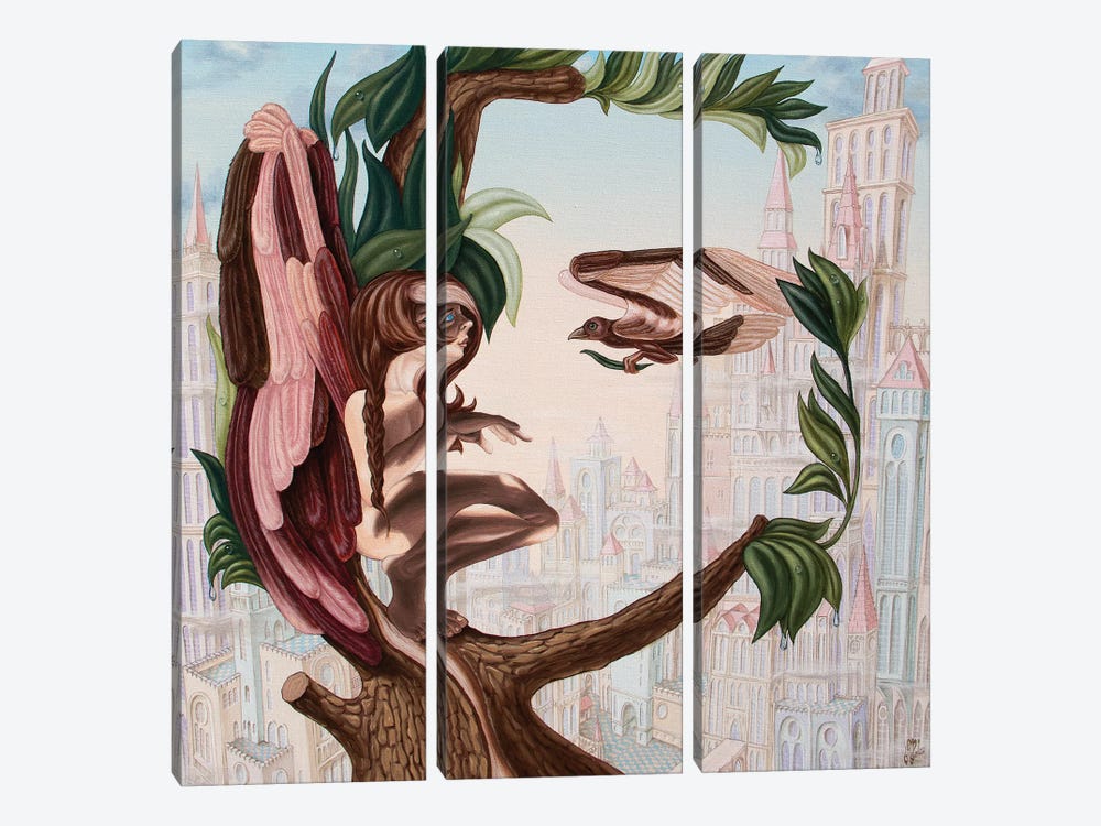 Angel, Watching The Reincarnation Of Marilyn Monroe On The Swinging City Towers by Victor Molev 3-piece Canvas Wall Art