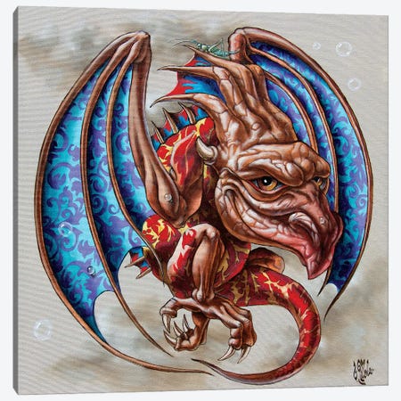 Dragon With Grasshopper Canvas Print #VMO93} by Victor Molev Canvas Artwork